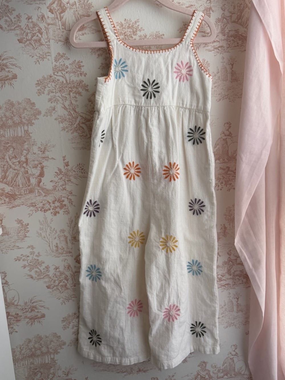 Zara Girls' White Floral Embroidered Jumpsuit. Size 3t